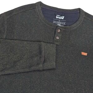 Levi's Henley Shirt Mens L Green Excellent Long Sleeve Fleece Pullover